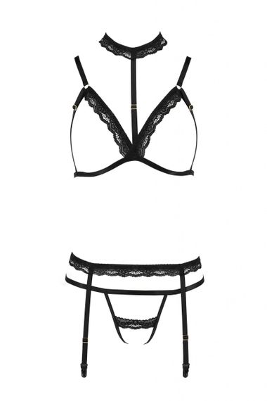 Комплект білизни з чокером та відкритим доступом SHELLY SET black S/M - Passion | Зображення 2