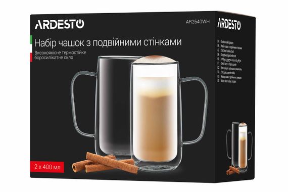 Набір чашок ARDESTO з ручками з подвійними стінками, 400 мл, 2 од., боросилікатне скло (AR2640BHR) | Зображення 5