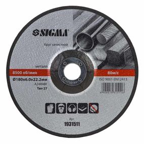 Круг зачисний по металу Sigma Ø180×6.0×22.2 мм 8500 об/хв (1931511)