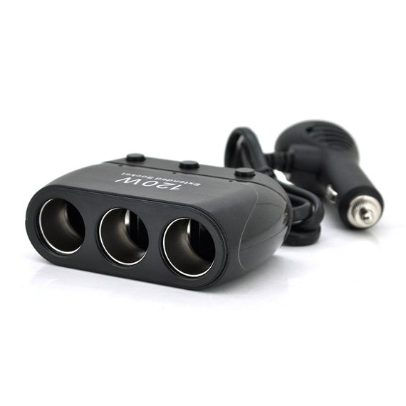 АЗП розгалужувач + вольтметр Olesson 1518, 12V-3 * 12V + USB, Black, Blister