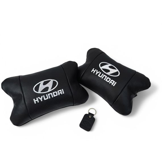 Набор подушек для авто Hyundai 2шт, натуральная кожа, черный цвет, комфортные подголовники в автомобиль | Зображення 5