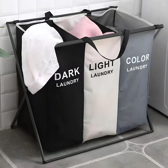 Корзина для белья на 120л в ванную комнату, 3 отсека / Складная корзина для сортировки грязного белья | Зображення 3