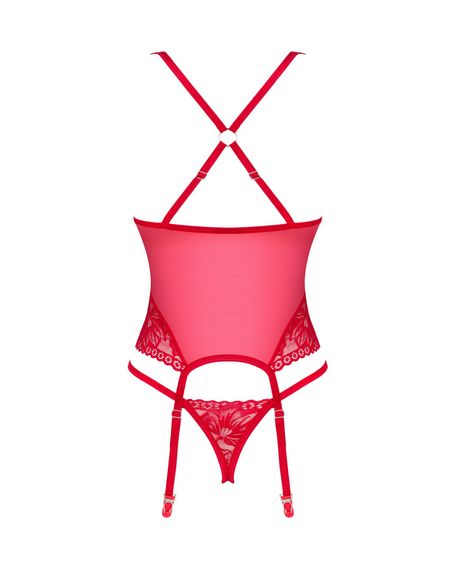 Прозорий корсет Obsessive Lacelove corset XL/2XL Red, мереживо, підв’язки для панчіх | Зображення 3