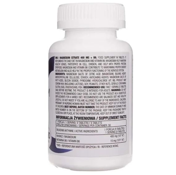 Мікроелемент Магній для спорту OstroVit Magnesium Citrate 400 mg + B6 90 Tabs | Зображення 1