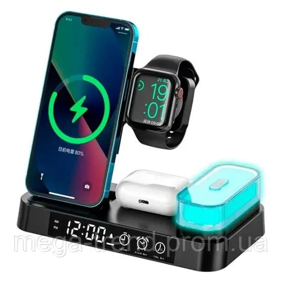 Бездротова зарядка Qi 4in1 Wireless Charger Бездротова зарядка 4в1 док-станція зарядка для телефону | Зображення 8