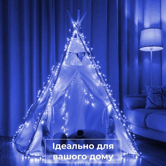 Гірлянда нитка 14м на 161 LED лампочок світлодіодна чорний провід 8 режимів роботи Синій M300LEDBL | Зображення 5