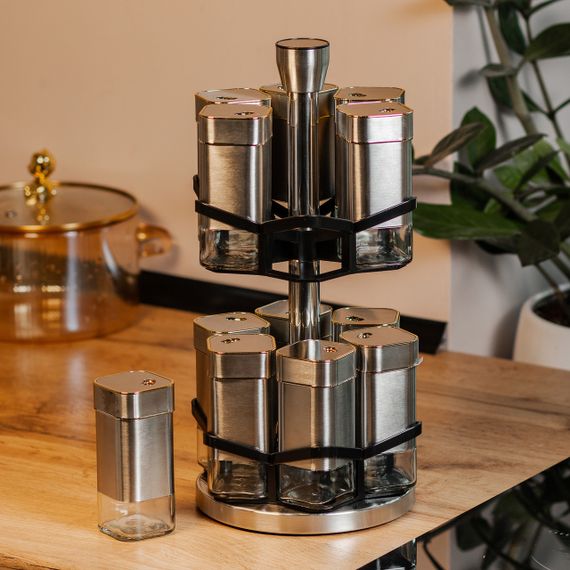 Набор для специй на подставке 12 баночек по 120 мл, хром с золотом HP1321 | Зображення 4