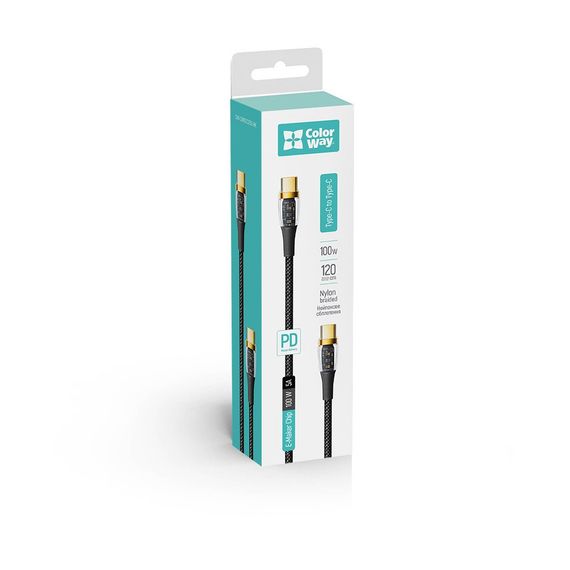 Дата кабель USB-C to USB-C 1.2m 5A 100W transparent head ColorWay (CW-CBPDCC053-BK) | Зображення 4