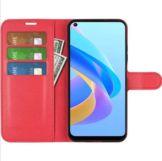 Чохол книжка з кишенями для карт на Oppo A76 / Realme 9i колір Червоний | Зображення 1