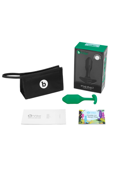 Анальна пробка із зміщеним центром ваги B-Vibe Snug Plug 2, силіконова, зелена Sex Aura | Зображення 1