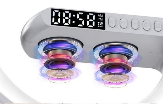 Настільна лампа з будильником G-Smart Light Sound Machine Бездротова зарядка 15W та Bluetooth колонка Black | Зображення 7