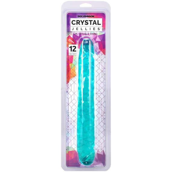 Фалоімітатор двосторонній Doc Johnson Crystal Jellies 12" Jr. Double Dong Teal Sex Aura | Зображення 1