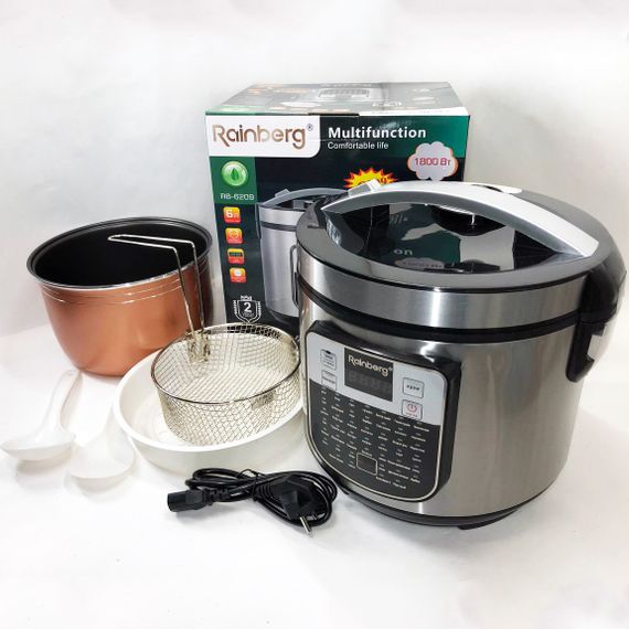 Мультиварка пароварка скороварка якісна Rainberg RB-6209 1000 W 6 л, Сенсорні мультиварки рисоварки SX-97 | Зображення 1