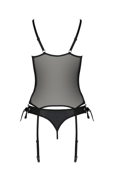 Корсет зі шнурівкою Passion NESSY CORSET S/M black, стрінги з відкритим доступом, пажі для панчіх Sex Aura | Зображення 3