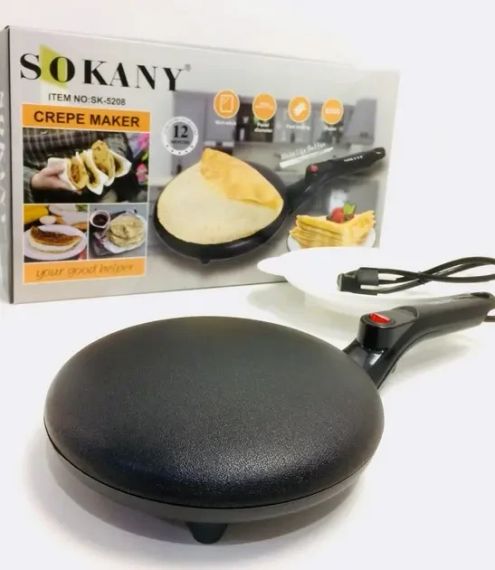 Електрична занурювальна сковорода для млинців з антипригарним покриттям 20 см електромлинниця SOKANY SK 5208 600 Вт Чорна | Зображення 6