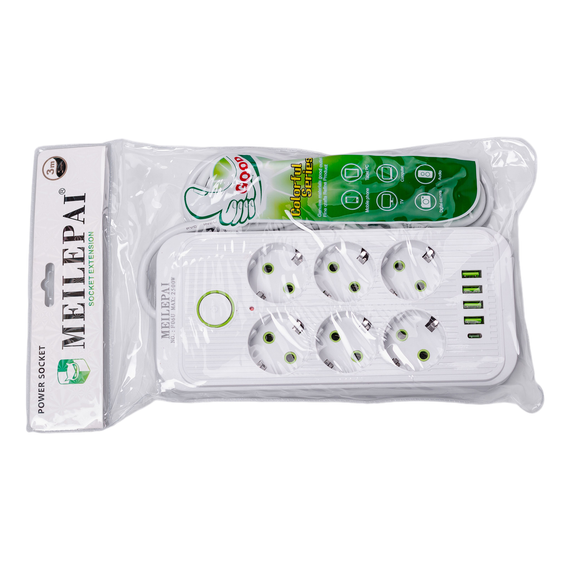 Мережевий фільтр 3 м подовжувач F06U на 6 розеток 4 USB 1 Type-C та кнопкою відключення Білий HP-5-23 | Зображення 8