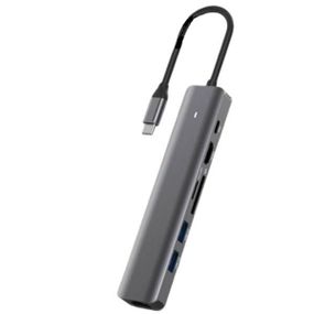 Хаб 7в1 USB AC-500 Type-C to RJ45+HDMI+2xUSB 3.0 XK-AC500-SL XoKo Серый