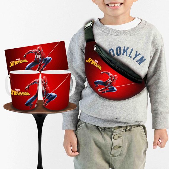 Набір: дитяча сумка-бананка+кружка Людина-павук «Spider-Man» 32х15см, бананка для хлопчика через плече на подарунок (01008)