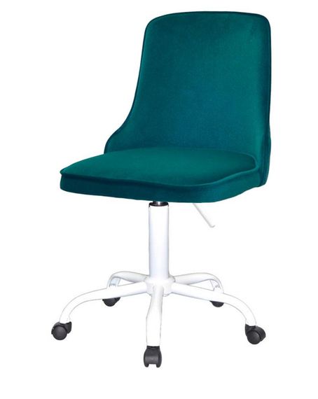 Стілець з м'яким сидінням Adam WT-Office D-530 мм на білій хрестовині з колесами, оббивка велюр зелений B-1003