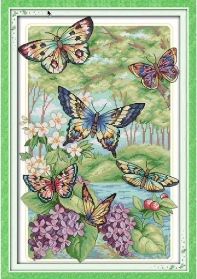 Набір для вишивання за нанесеною на канву схемою "Butterflies gather honey". AIDA 14CT printed, 33*18 см