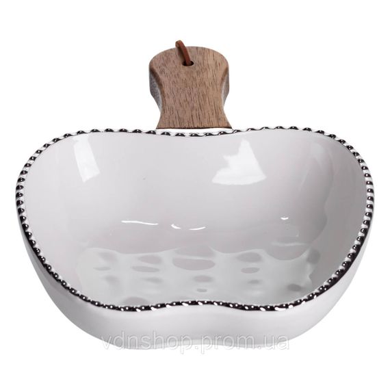 Тарілка порцелянова глибока з ручкою Яблуко 23×16×4 (см) блюдо сервірувальне з ручкою для подачі тарілка сковорода Срібло ZJH-15-1 | Зображення 2