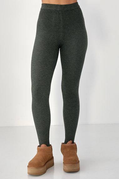 Утеплені лосини в рубчик зі штрипками - хакі цвет, ONE SIZE (є розміри)