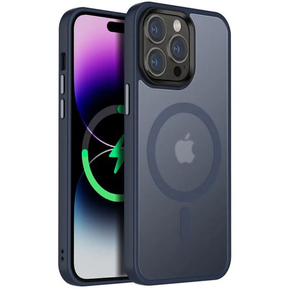 TPU+PC чохол Metal Buttons with MagSafe Colorful для Apple iPhone 15 Pro Max (6.7") Синій / Navy Blue
