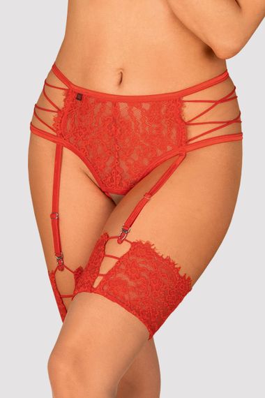 Пояс для чулок–стринги Obsessive Rediosa Красный S/M