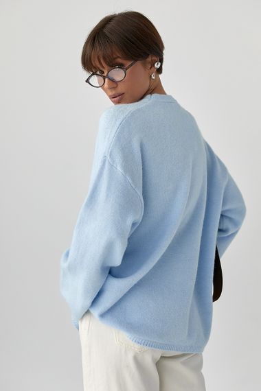 В'язаний жіночий джемпер з широкими рукавами - блакитний цвет, ONE SIZE (є розміри) | Зображення 1