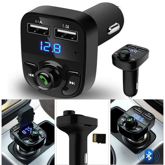 FM модулятор трансмітер в авто Car X8 MP3 ∙ 2 USB роз'єми ∙ micro SD ∙ Bluetooth | Зображення 1