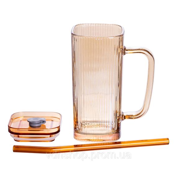 Кружка скляна з кришкою та трубочкою 280 (мл) чашка з трубочкою та кришкою на подарунок HP-19-51 | Зображення 2