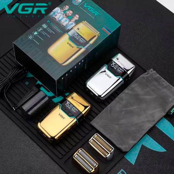Электробритва VGR V-350 GOLD шейвер, двойное лезвие, 2 насадки, LED дисплей | Зображення 7