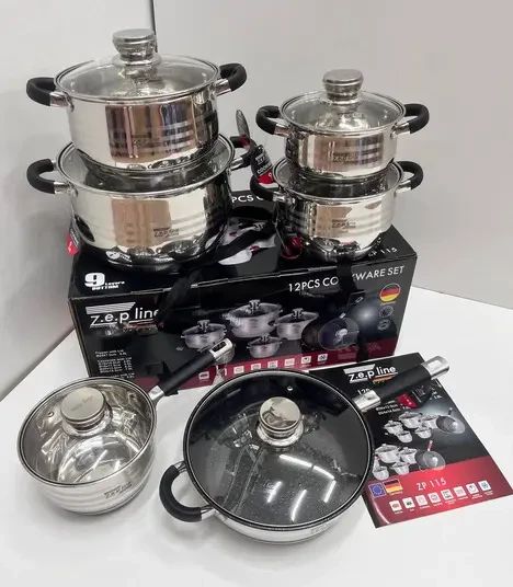 Красный Набор посуды Zepline ZP-115 из нержавеющей стали на 12 предметов | Зображення 4