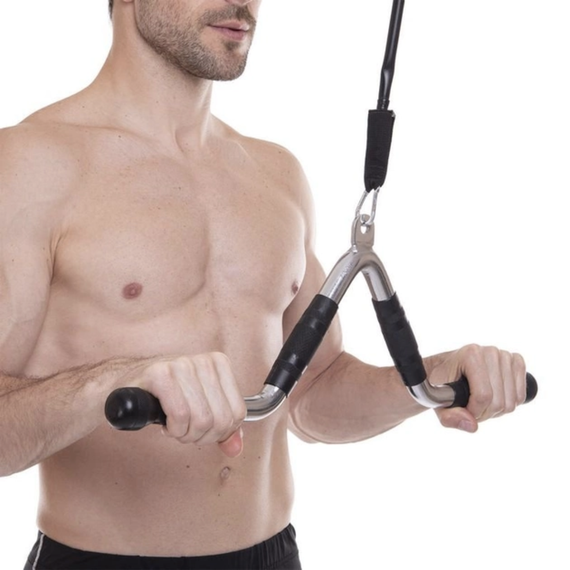 Ручка для тяги York Fitness V-подібна багатофункціональна з гумовими рукоятками, хром | Зображення 9