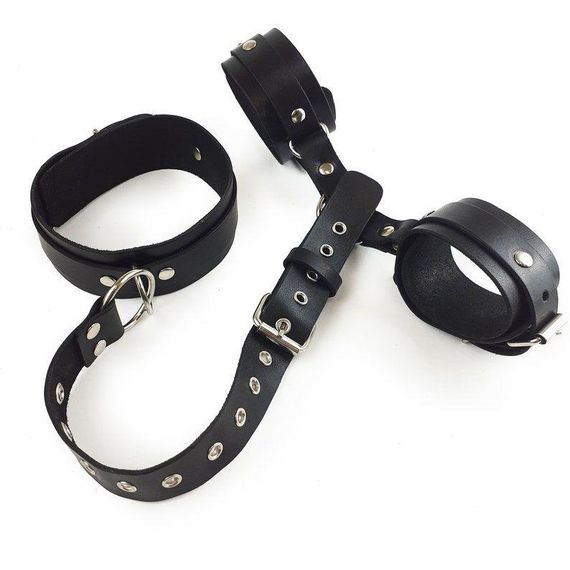 Фиксаторы для шеи и рук Art of Sex - Bondage Set из натуральной кожи, цвет черный Sex Aura | Зображення 3