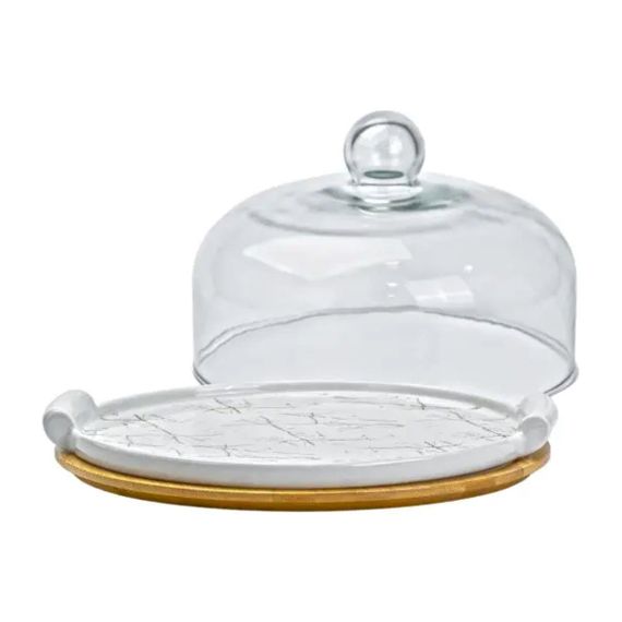 Тортовница фарфоровая со стеклянной крышкой 29 см HP1204 | Зображення 2