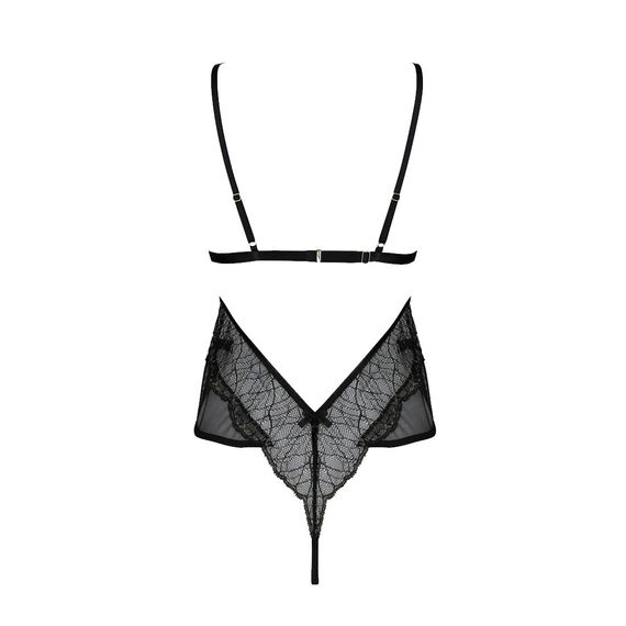 Боді Passion AMBERLY BODY 4XL/5XL black, асиметричний крій, мереживний ліф, золота нитка | Зображення 3