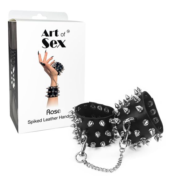 Наручники з шипами Art of Sex - Rose Spiked Leather Handcuffs, натуральна шкіра | Зображення 3