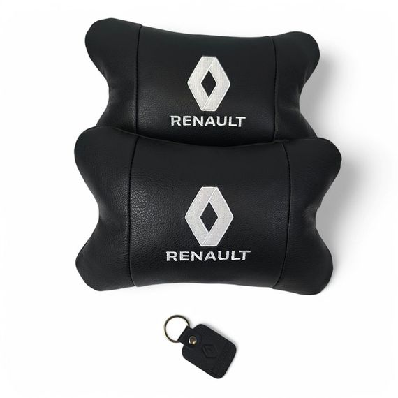 Набір подушок 2шт для авто Renault, натуральна шкіра, на підголівник у машину з логотипом Рено | Зображення 8