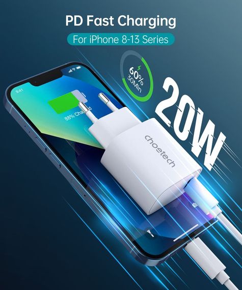 Мережевий зарядний пристрій Choetech Q5004-EU-WH, USB-С | Зображення 1