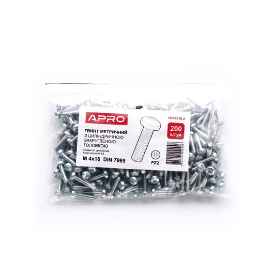 Гвинт метричний із циліндричною закругленою головкою М8*60 DIN 7985 кл. пр. 4,8 цинк білий (пач 20 шт.) APRO 5M58060-21 | Зображення 4