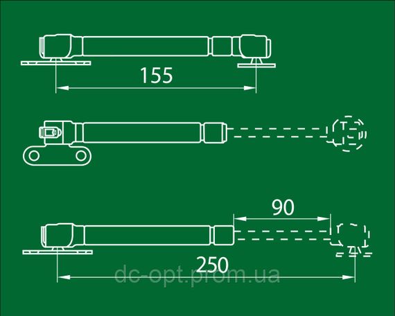 Амортизатор газовый для ДСП 80N нижний, на масле, 3 крепления, серый  ДС ПреміумЛайн | Зображення 1