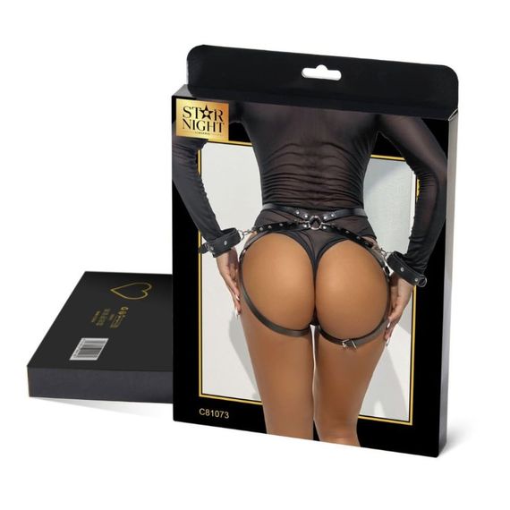 Гартери з наручниками Star Night Sexy Bondage з екошкіри, чорні, One Size | Зображення 6