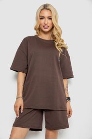Женский летний костюм оверсайз шорты и футболка цвет коричневый размер L/XL 241R5004