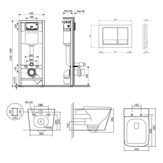 Готове рішення Qtap для ванної кімнати: підвісний унітаз Tern Ultra Quiet 525x345x360 + комплект інсталяції Nest 4 в 1 | Зображення 1