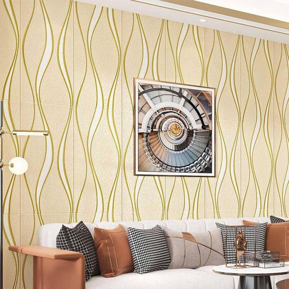 Самоклеюча 3D панель золоті хвилі 700x700x5мм (194) SW-00000766 | Зображення 2