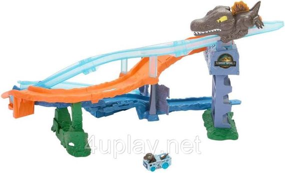 Трек Столкновение и Всплеск с Велоцираптором и Спинозавром Hot Wheels RacerVerse Jurassic World Crash & Splash | Зображення 1