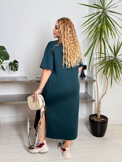 Женское платье-футболка длинное с коротким рукавом, больших и батальных размеров IS870, цвет зеленый, размер 58/60 | Зображення 3