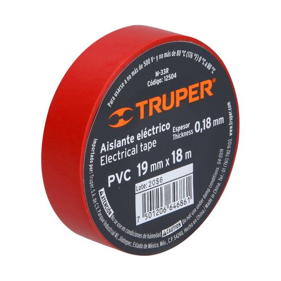 Изолента акриловая красная 19 мм х 18 м  Truper (M-33R) | Зображення 1