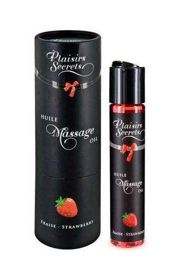 Масажна олія Plaisirs Secrets (59 мл) з афродизіаками, їстівна, подарункова упаковка, Полуниця